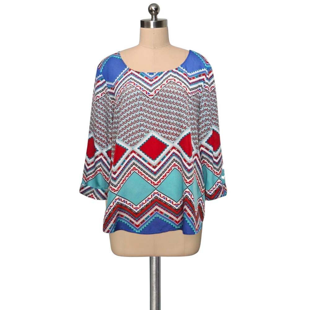 Boutique WISHFUL PARK Boho Print Light Blouse Top L